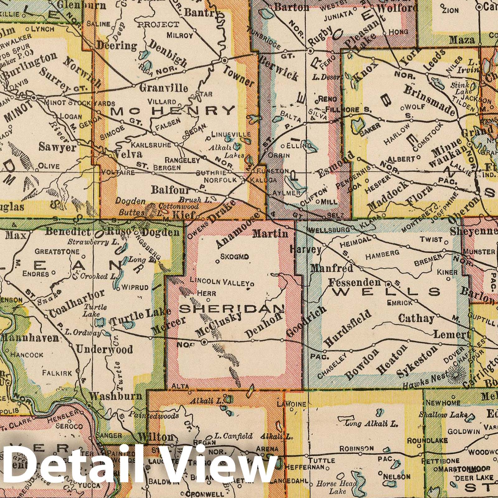 North Dakota - Road Map, 1927 - Historical Map Print