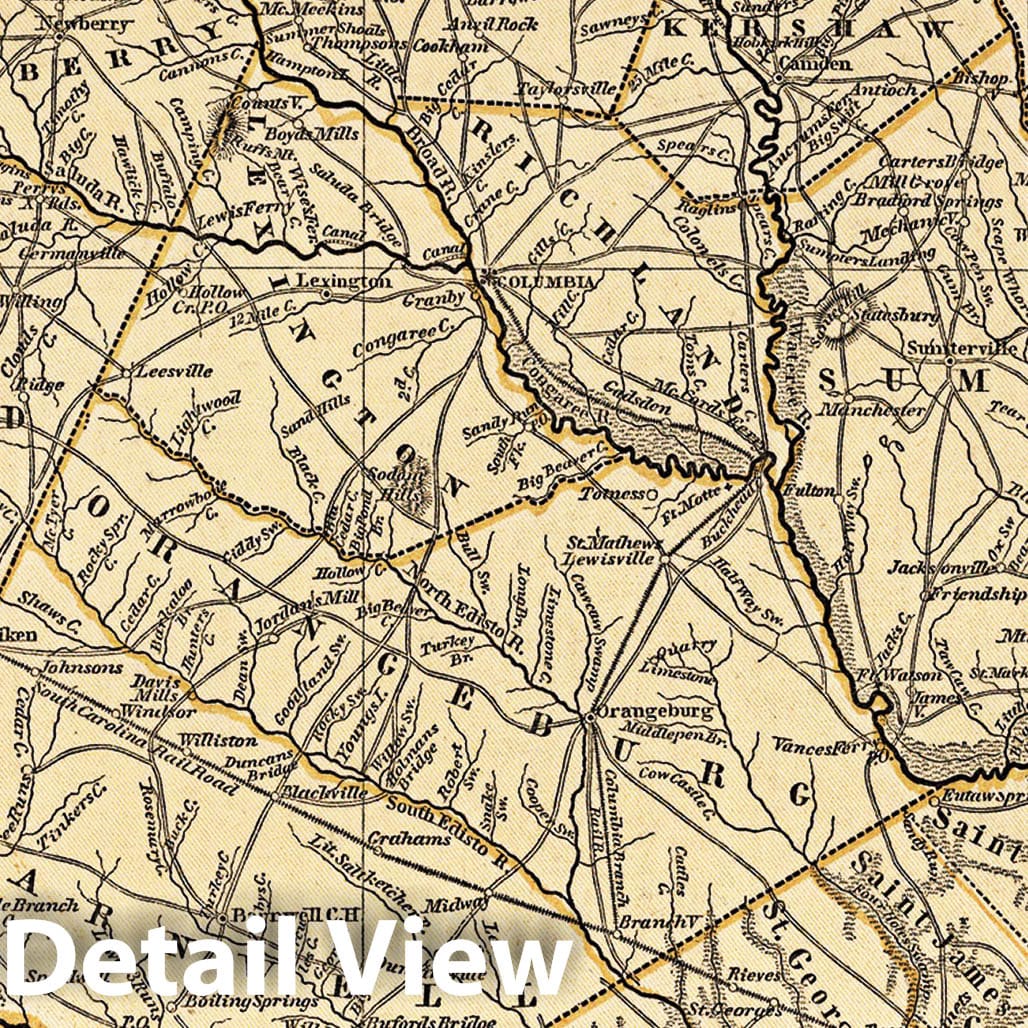 South Carolina - Railroad Map, 1845 - Historical Map Print