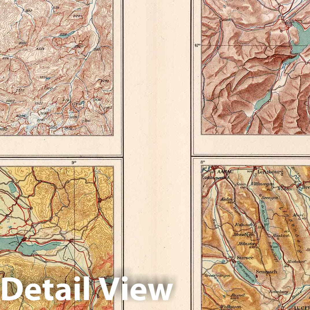 Switzerland Topographic Map 1921 School Atlas Plate Print