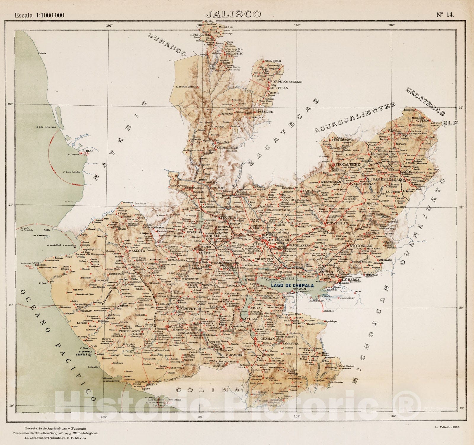 Historic Map - National Atlas - 1922 No. 14: Jalisco - Vintage Wall Art