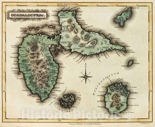 Historic Map : 1823 Guadaloupe & c. - Vintage Wall Art