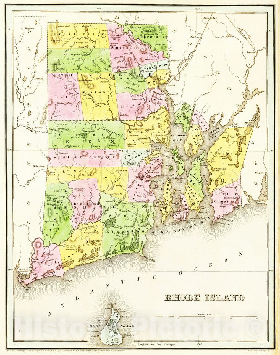 Historic Map : 1841 Rhode Island : Vintage Wall Art