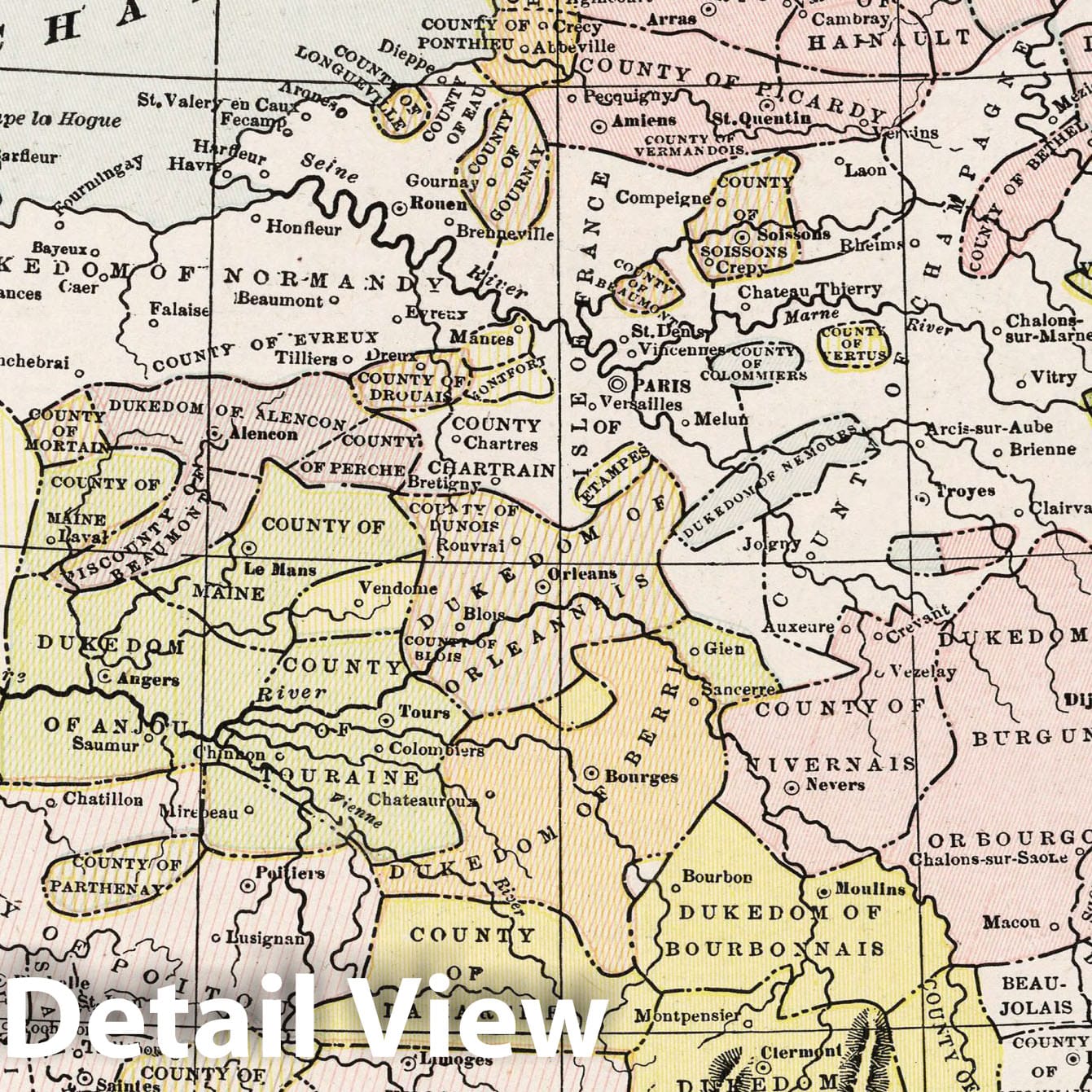 Feudal France - Hundred Years' War with England, 1901 Historical Map Print