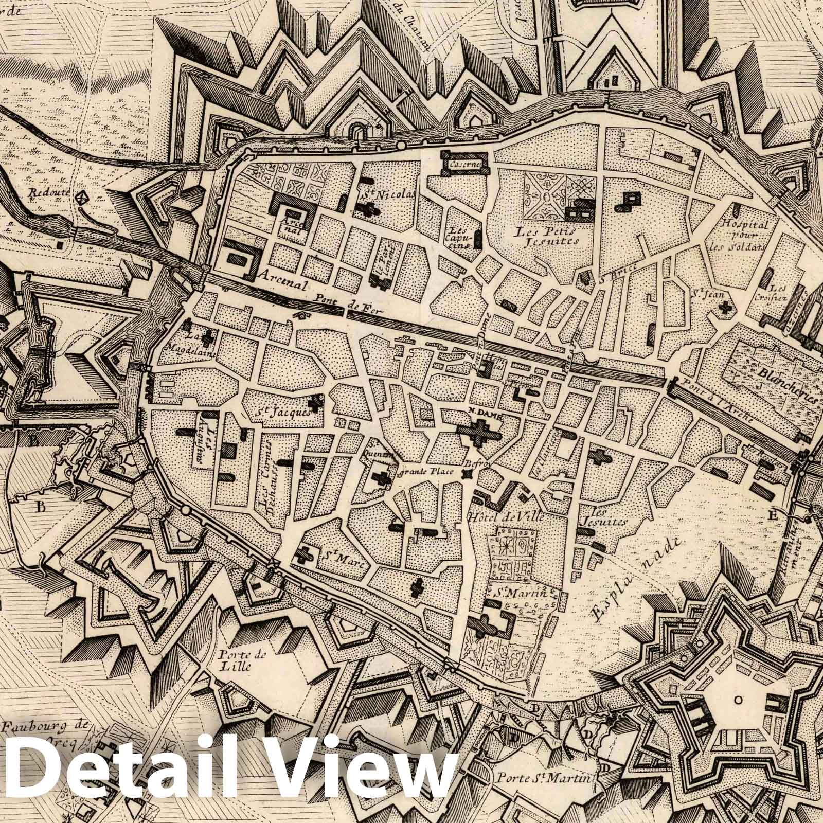 Tournai, Belgium - 1709 Military Siege Map with Attack Positions