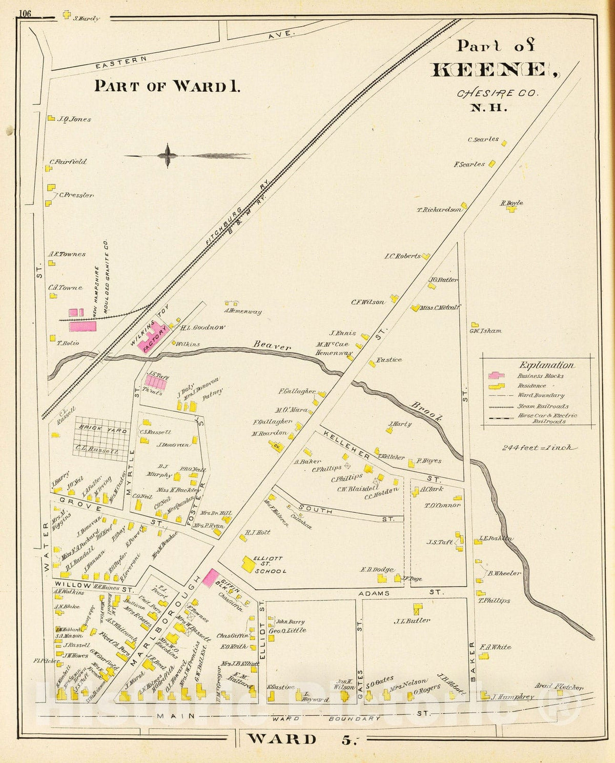 Historic Map : 1892 Keene, Ward 1. - Vintage Wall Art