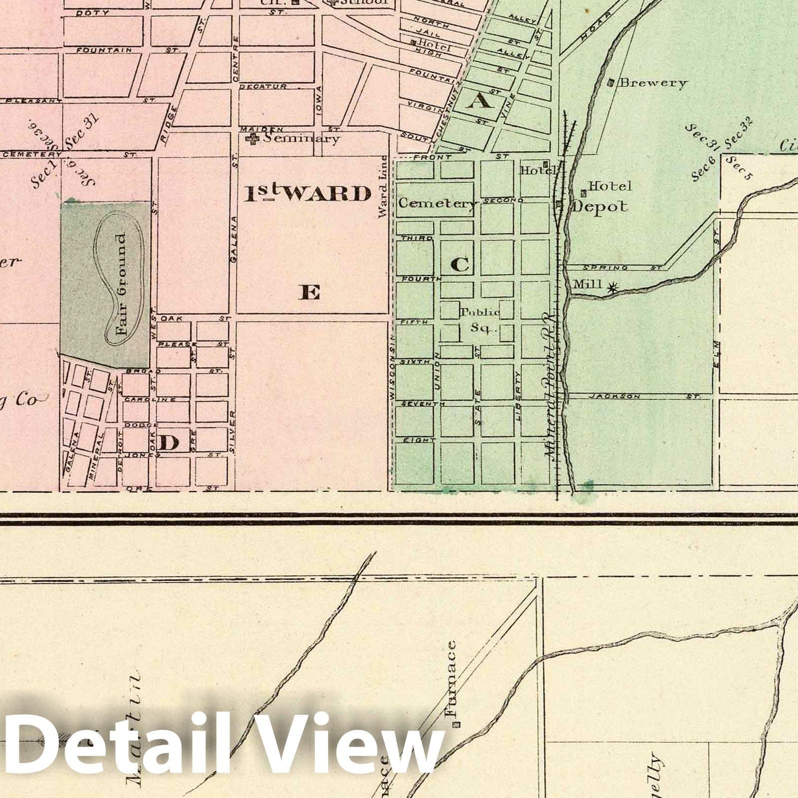Mineral Point and Dodgeville, Wisconsin - 1878 Historical Map Print