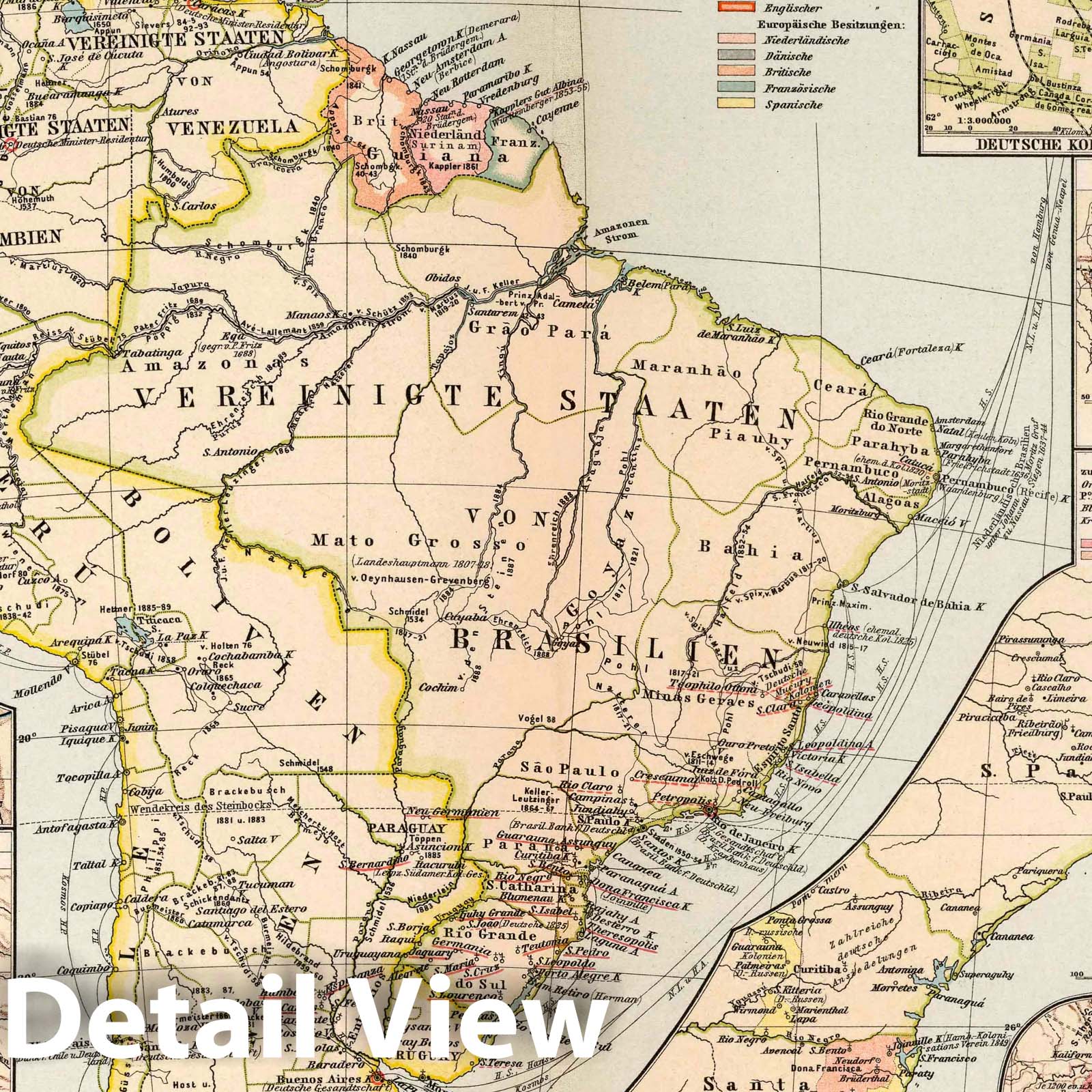 Spread of German Settlement in South America - Plate No. 9, 1896 - Historical Map Print