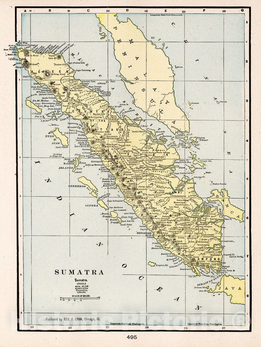 Sumatra, Indonesia - Road Map, 1901 - Historical Map Print