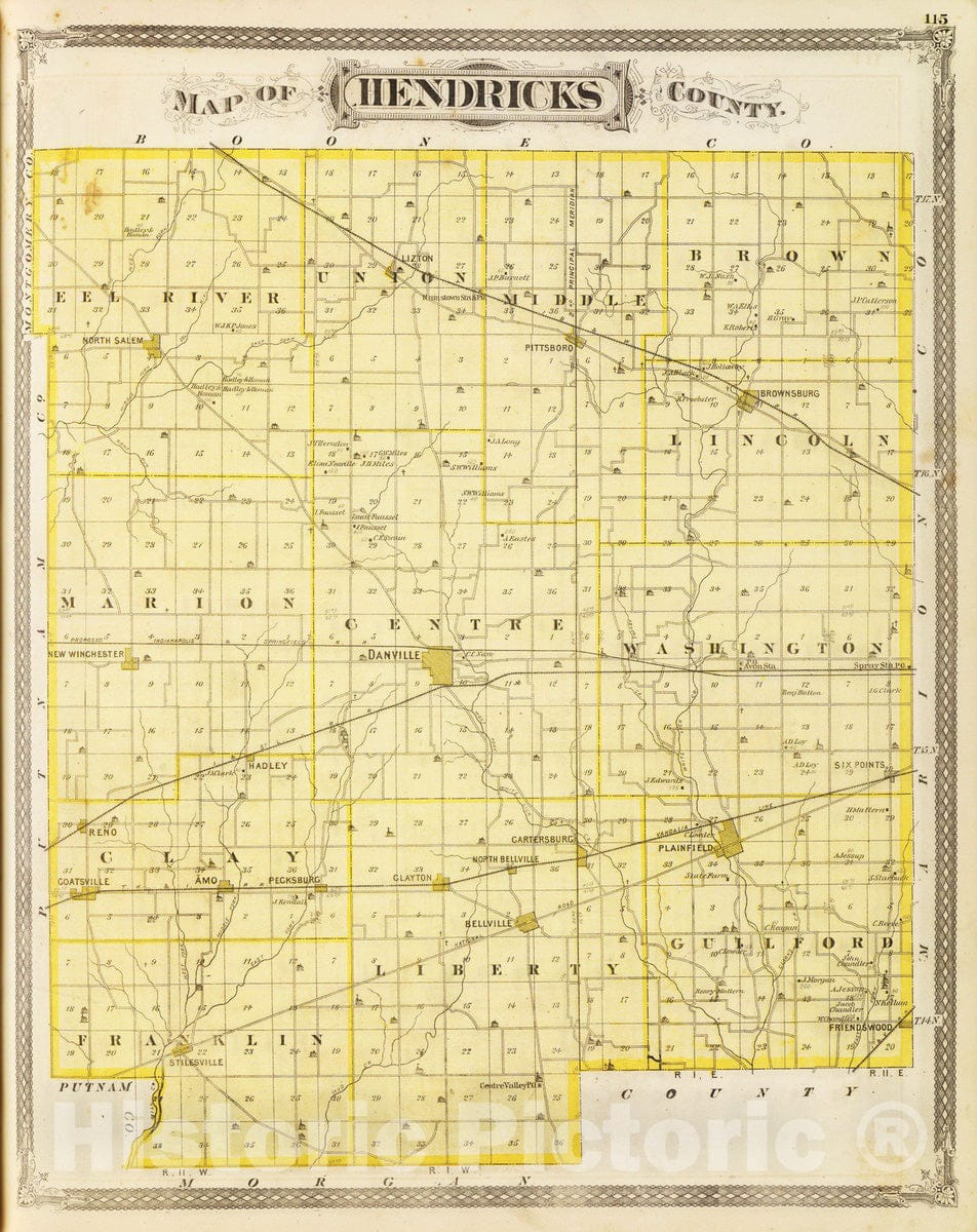 Historic Map : 1876 Map of Hendricks County. - Vintage Wall Art