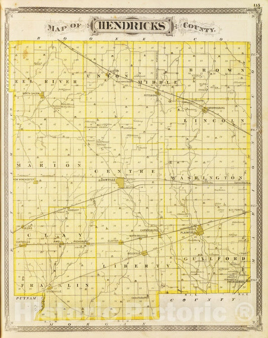 Historic Map : 1876 Map of Hendricks County. - Vintage Wall Art
