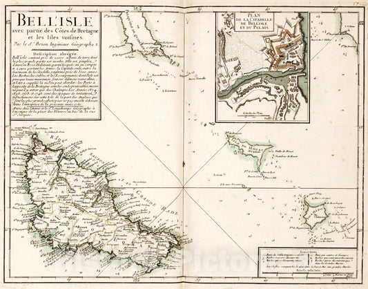 Historic Map : Belle Isle , France 1804 Belle Isle avec Partie des Cotes de Bretagne. , Vintage Wall Art
