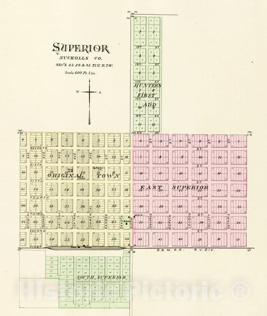 Superior, Nuckolls County, Nebraska - Railroad Map, 1885