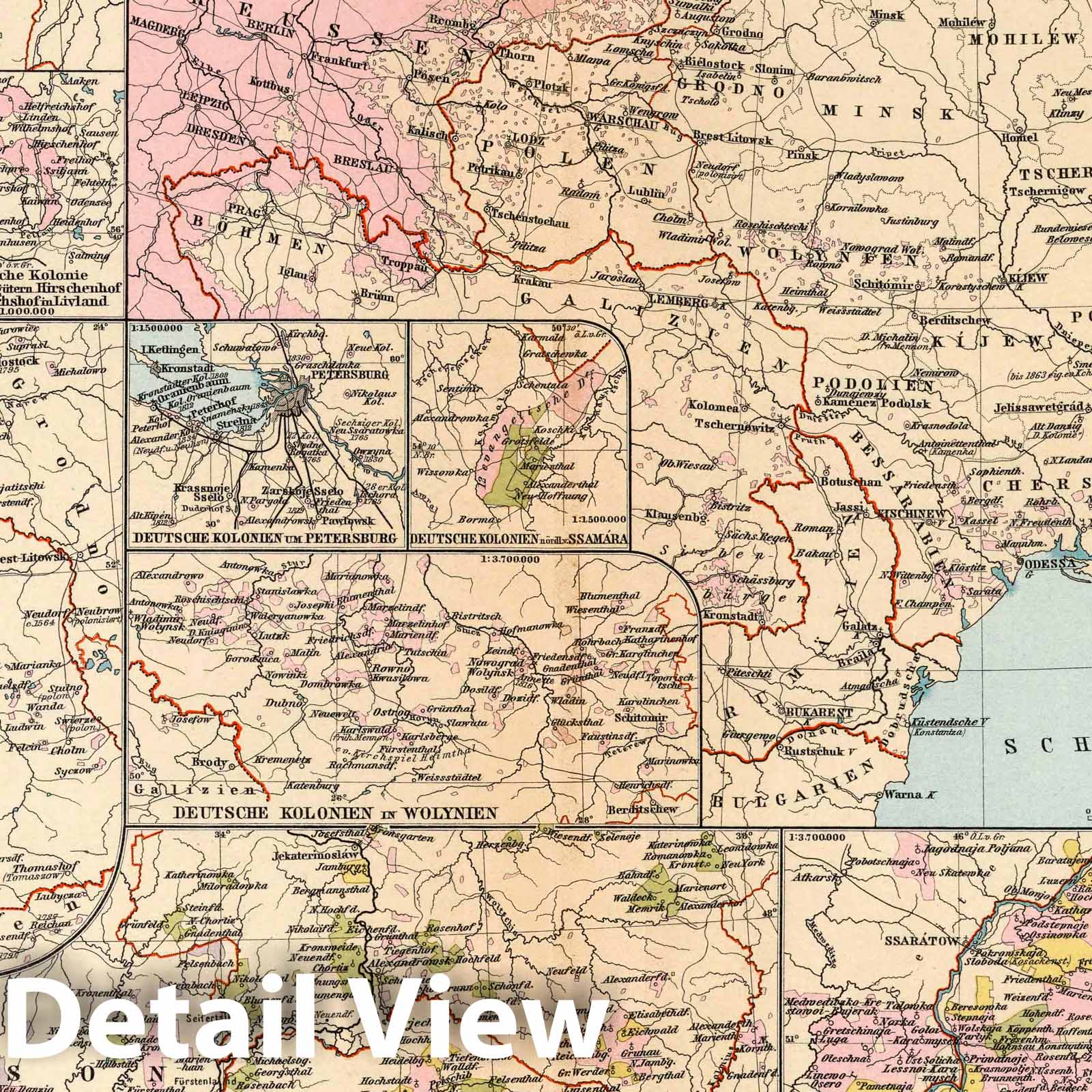 German Colonization in Eastern Europe - Slavic Territories, 1897 - Historical Map Print