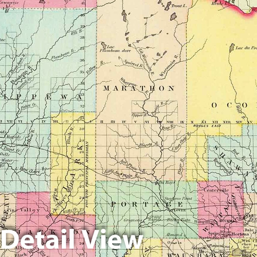 Wisconsin - Physical Map, 1856 - Historical Map Print