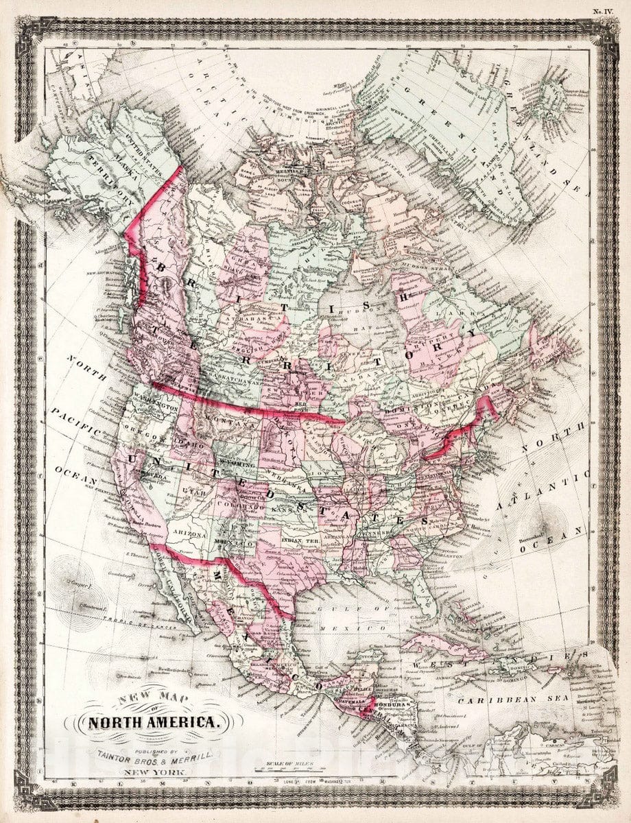 Historic Map : 1874 North America. v3 - Vintage Wall Art