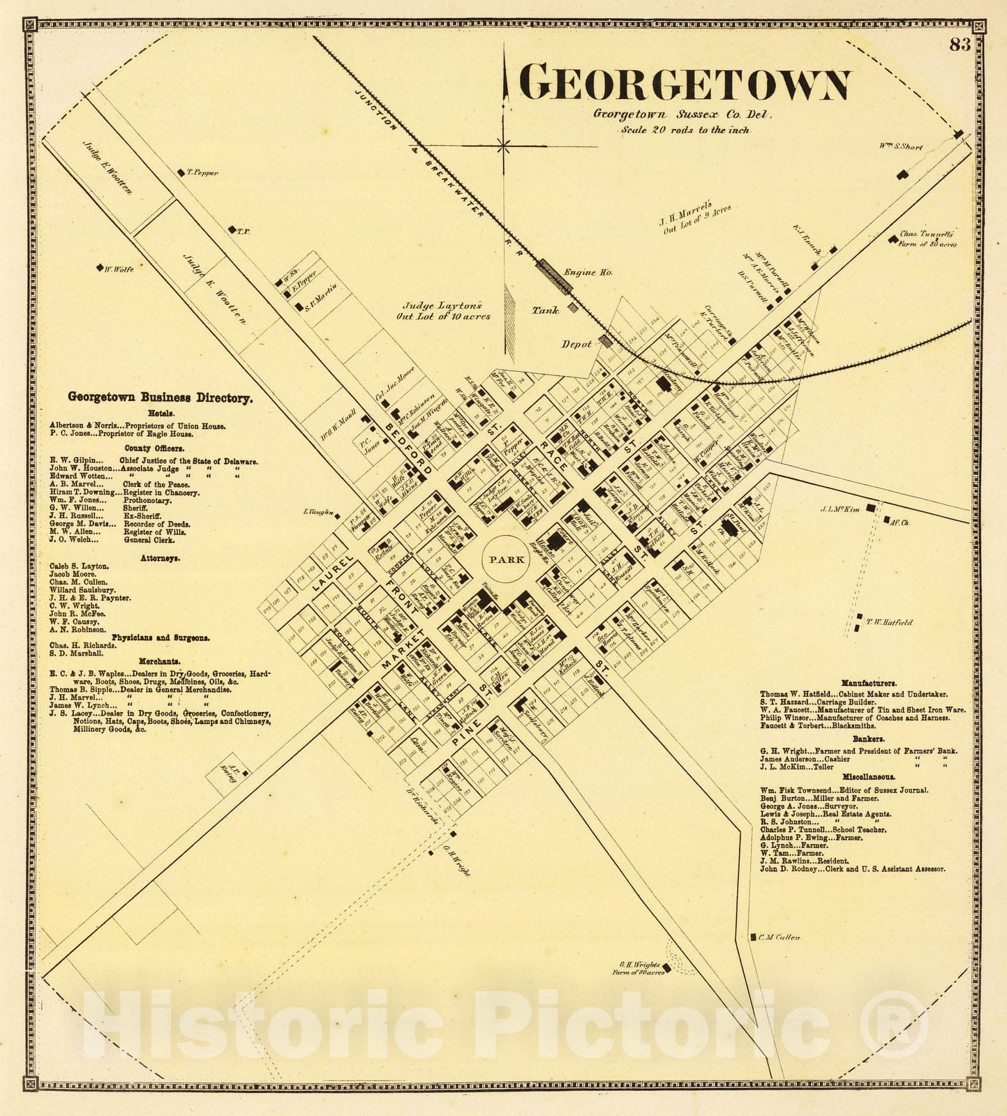 Historic Wall Map : 1868 Georgetown. - Vintage Wall Art