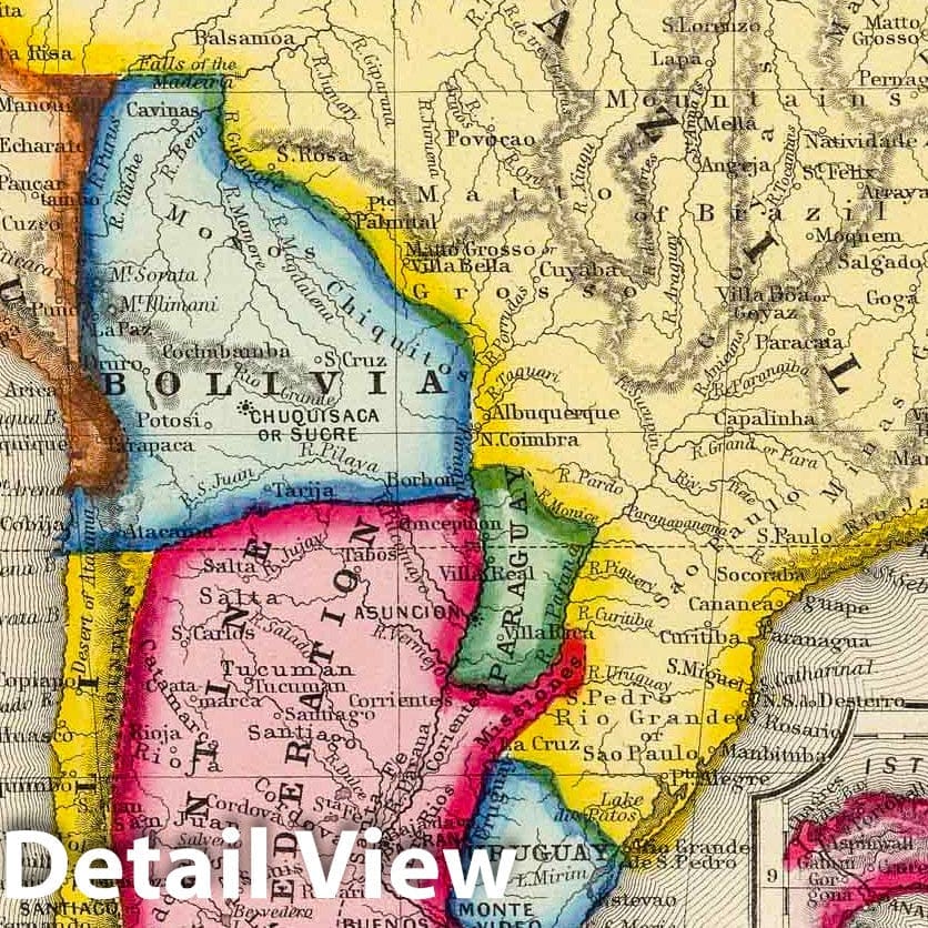 South America - Canal Map, 1860 - Historical Map Print