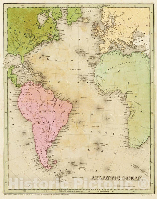 Historic Map : 1841 Atlantic Ocean. - Vintage Wall Art