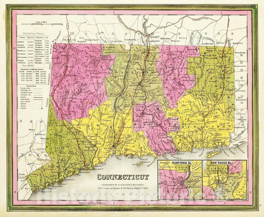 Connecticut, 1846 - Historical Map Print