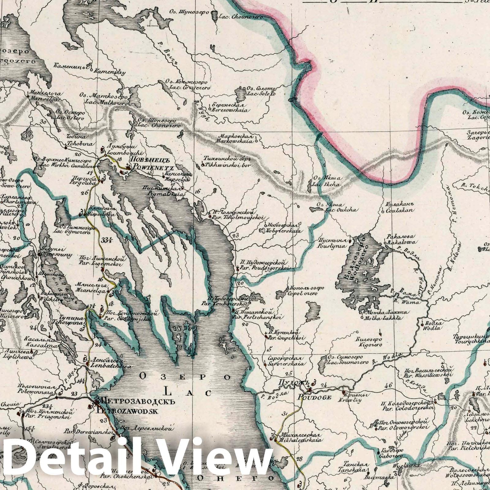 Olonets Oblast, Russia - Road Map, 1829 - Historical Map Print