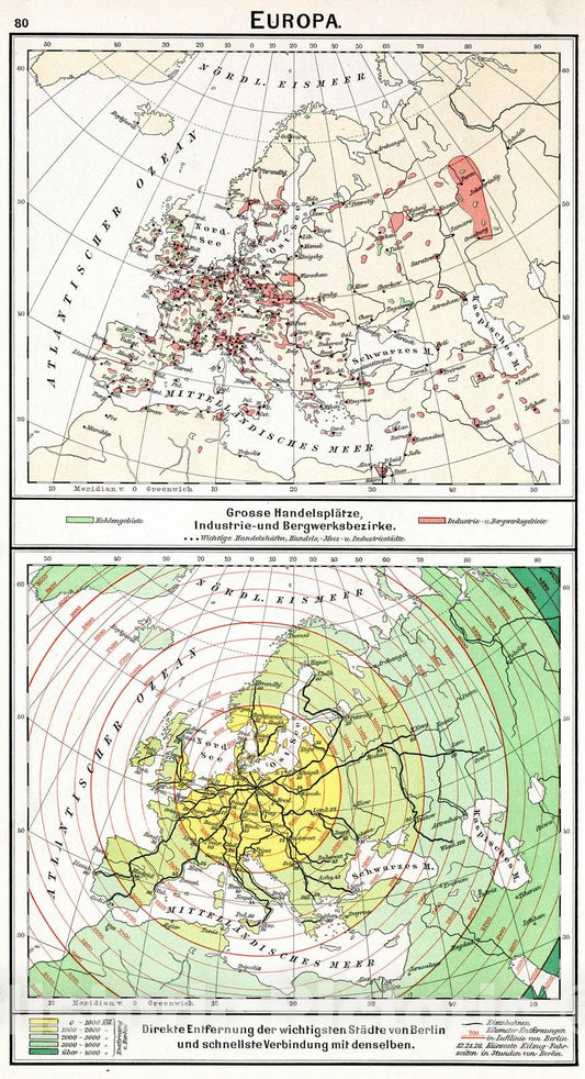 Europe - Major Trading Centers, 1896 - Historical Map Print