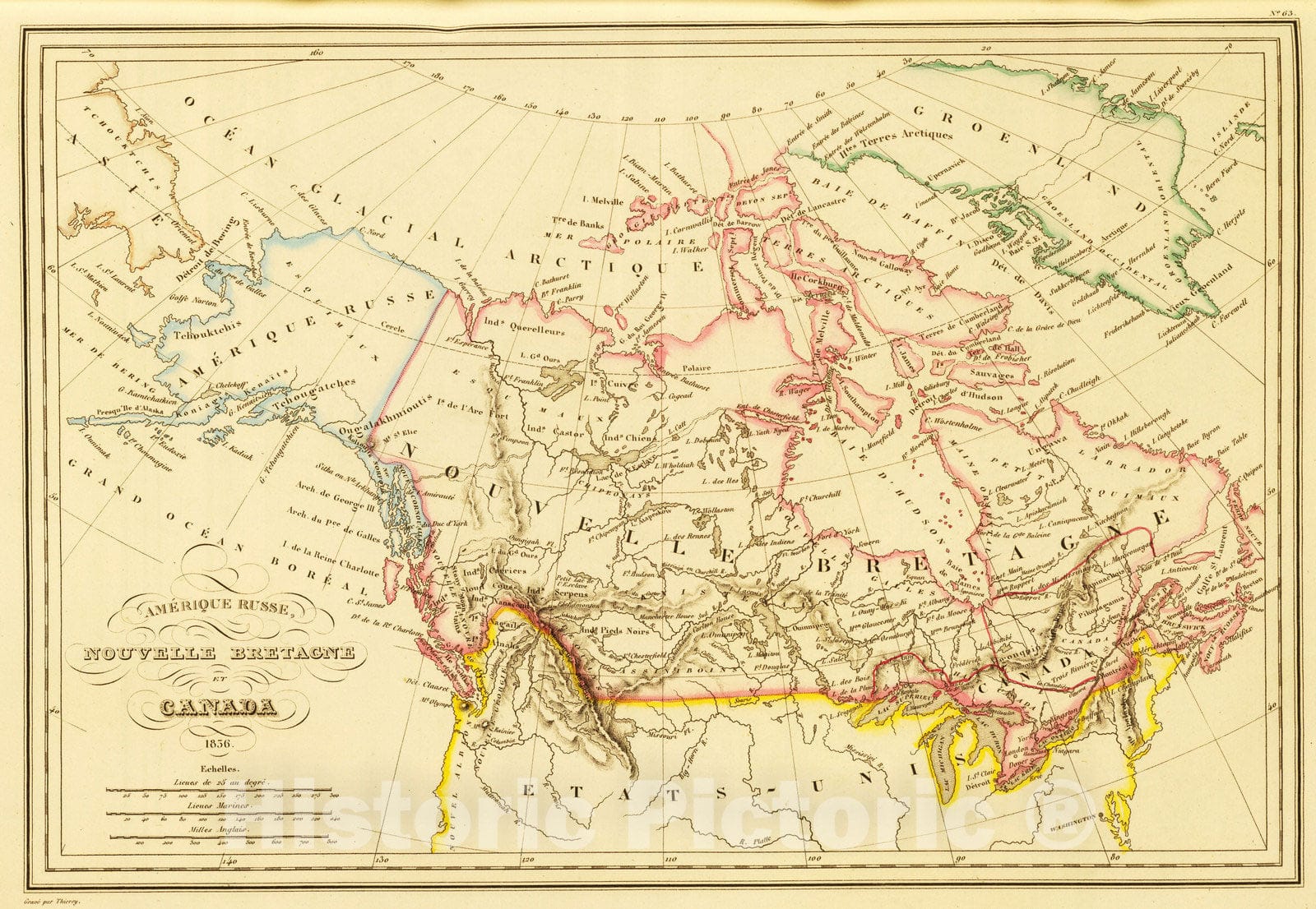 Historic Map : Canada; Greenland, Alaska, 1837 Amerique Russe, Nouvelle Bretagne et Canada. , Vintage Wall Art