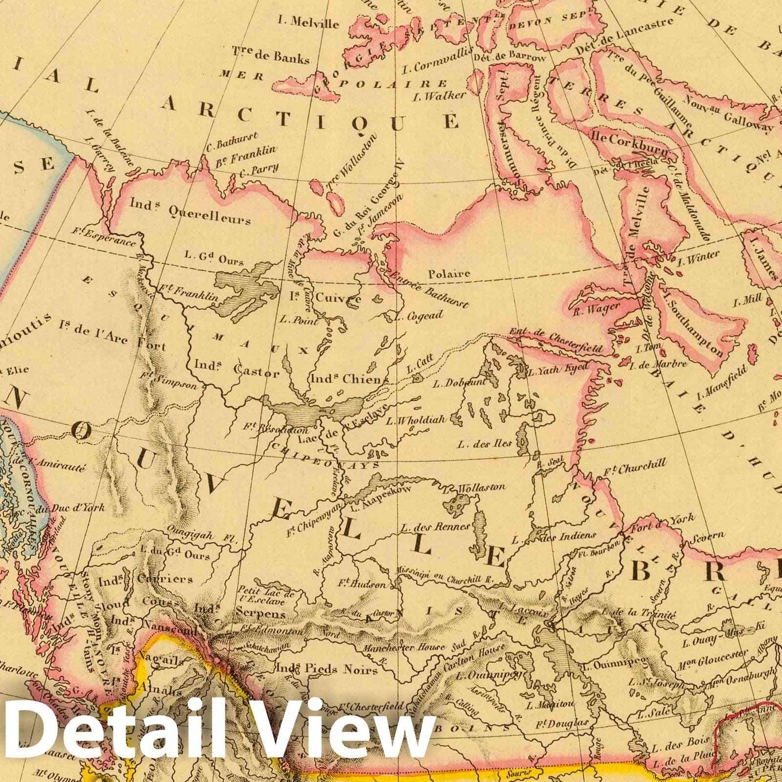 Russian America, New Britain, and Canada - River Map, 1837 - Historical Map Print