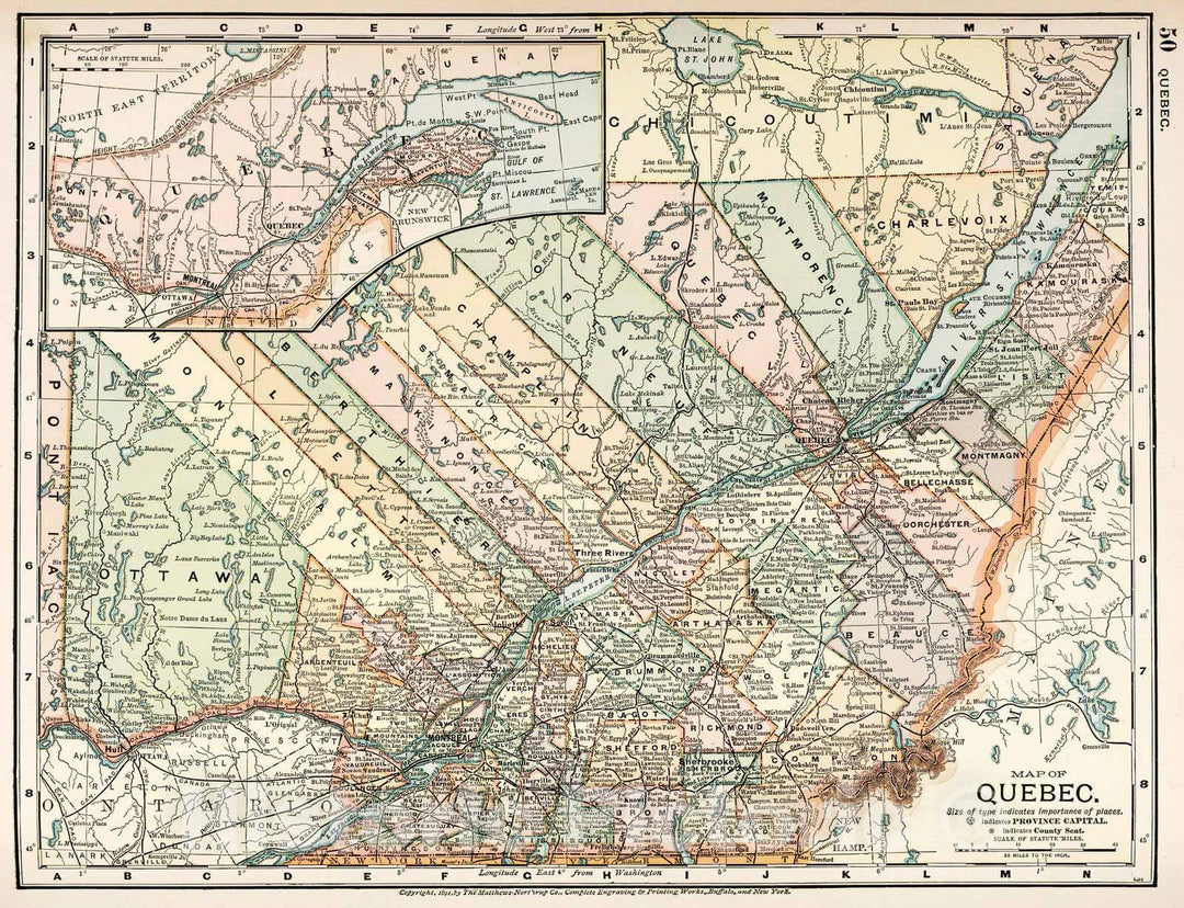 Historic Map : 1891 Map of Quebec 50 - Vintage Wall Art