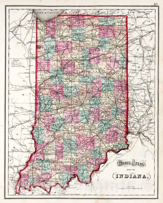 Historic Map : 1873 Indiana : Vintage Wall Art