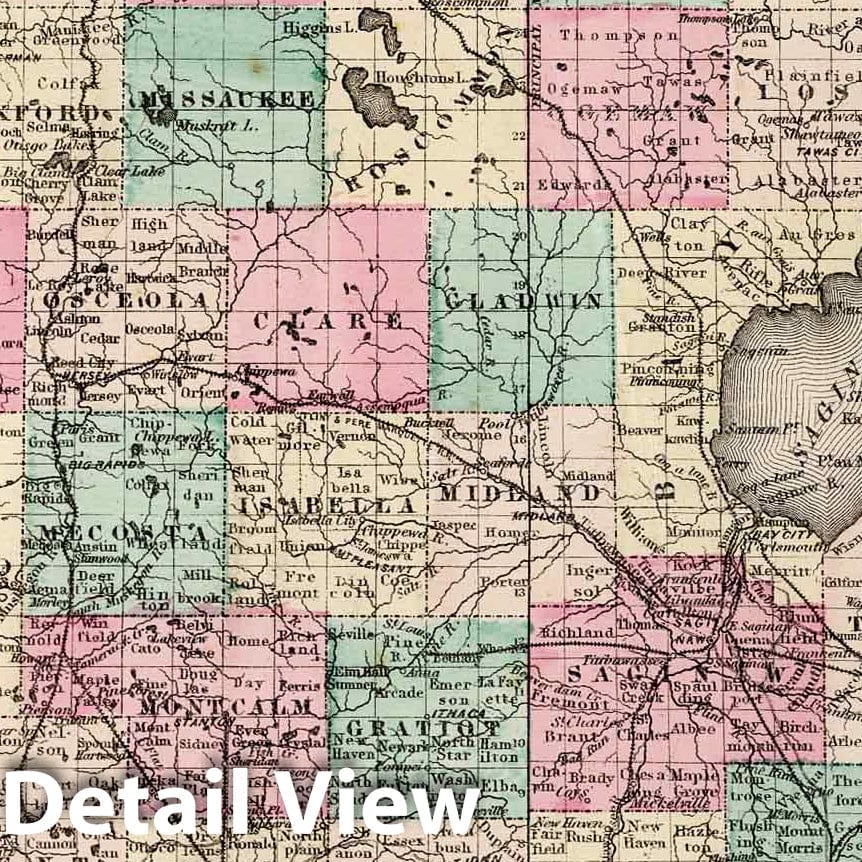 Michigan - Railroad Map, 1873 - Gray's Atlas Historical Reproduction