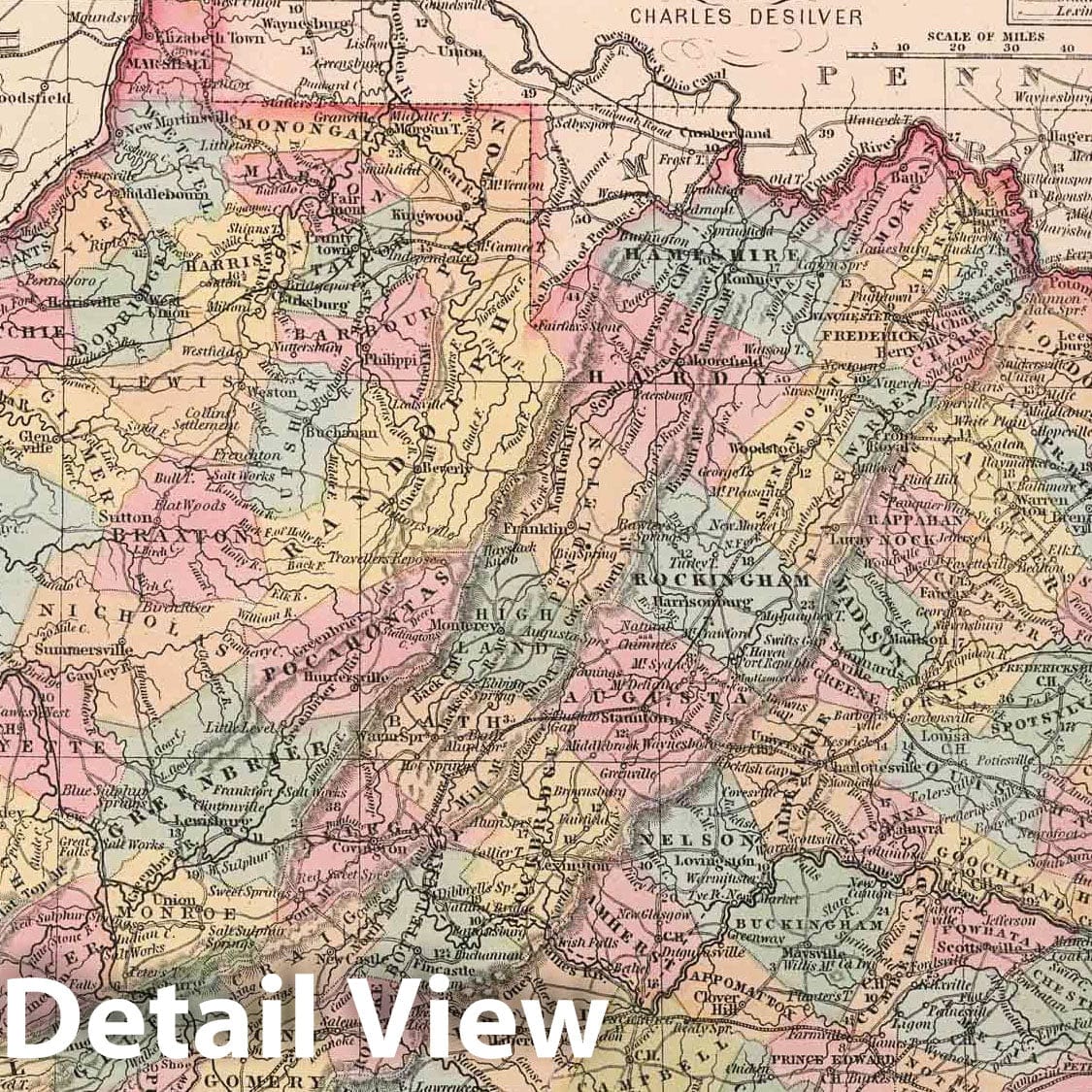 Virginia with District of Columbia - Railroad Map, 1857 - Historical Map Print