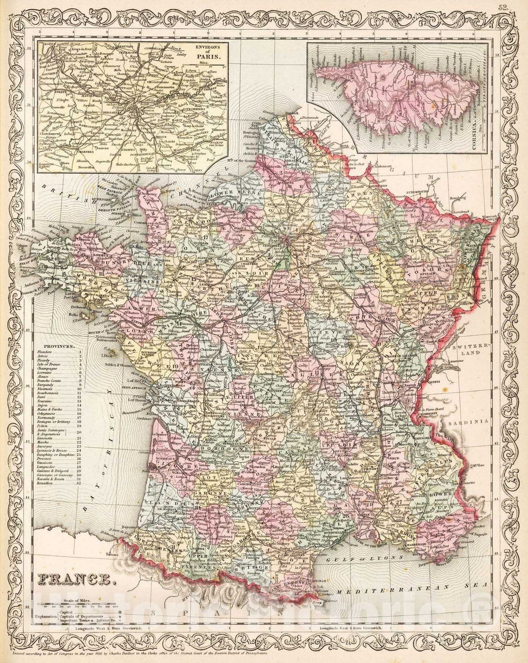 Historic Map : 1857 France - Vintage Wall Art