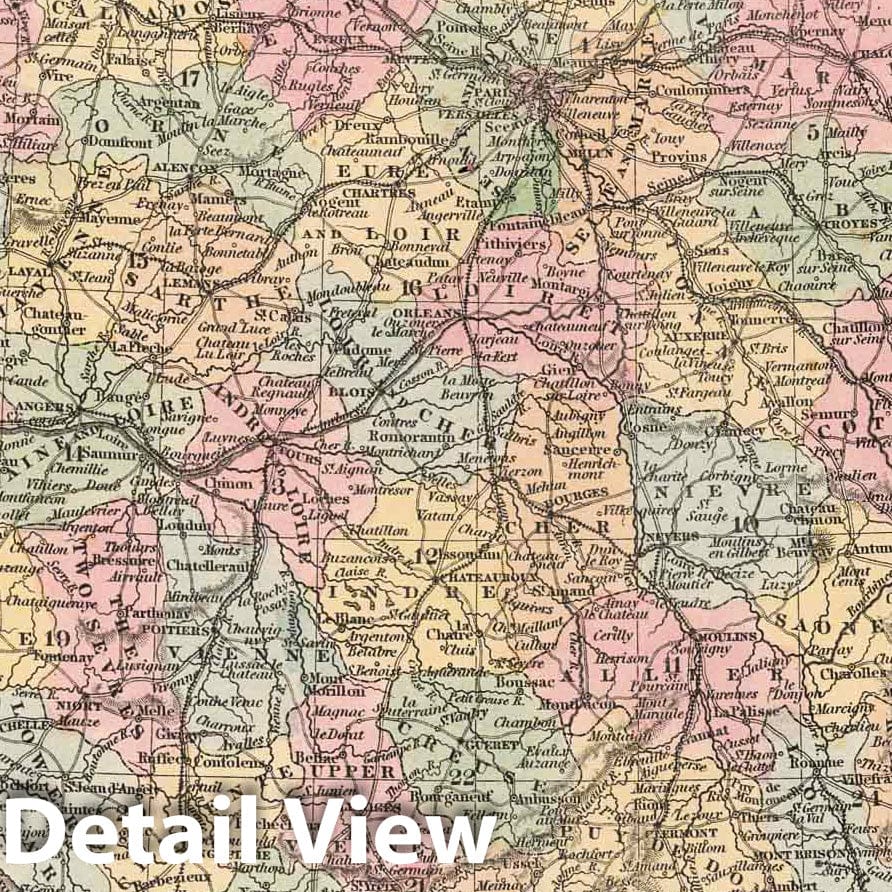 Historic Map : 1857 France - Vintage Wall Art