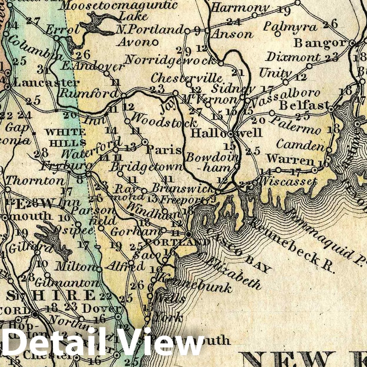 New England - Road Map, 1828 - Historical Map Print