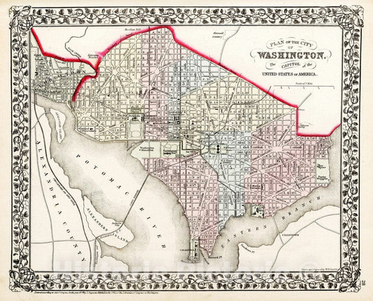 Historic Map : 1874 Plan of Washington - Vintage Wall Art
