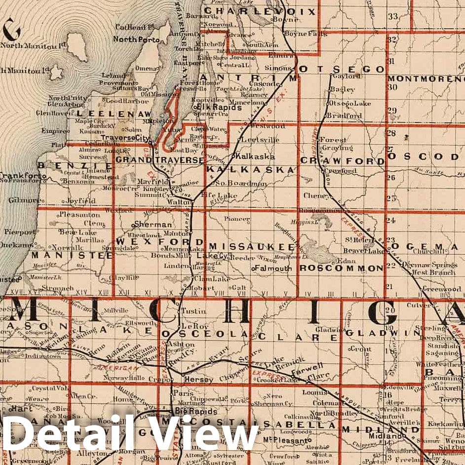 Michigan - Railroad Map, 1878 - Cram's Standard American Atlas