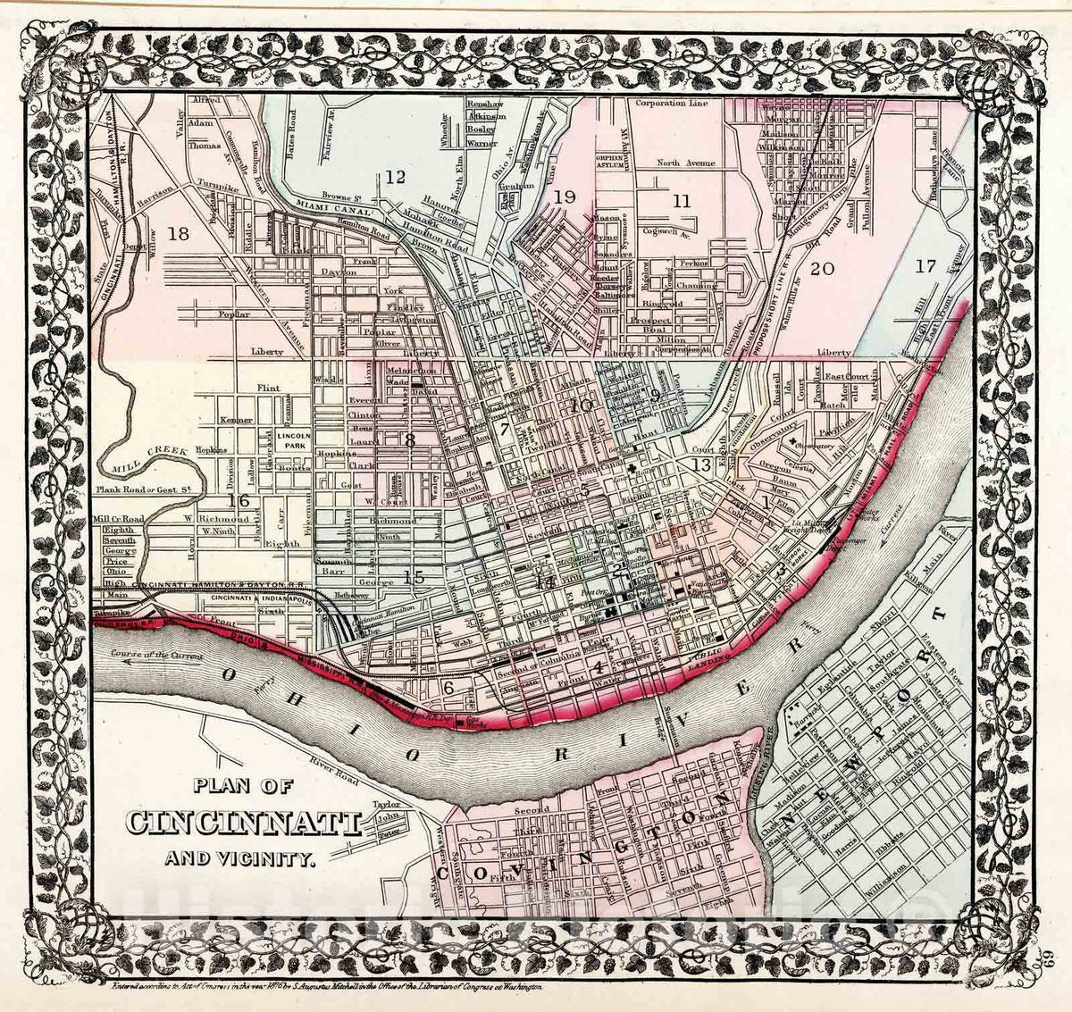 Historic Map : 1877 Plan of Cincinnati and Vicinity : Vintage Wall Art