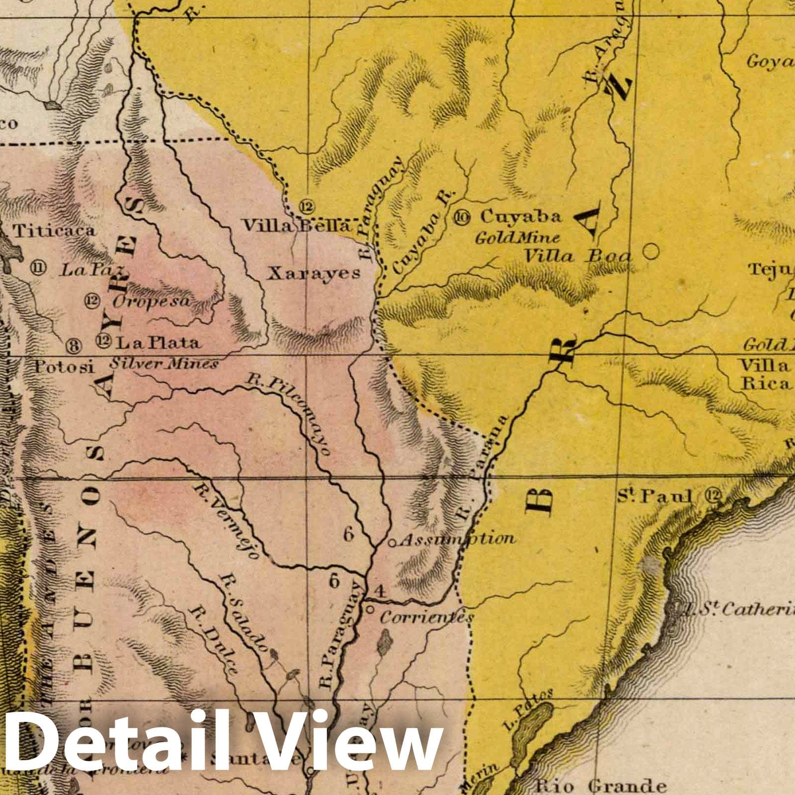 South America - River Map, 1824 - Woodbridge's Modern Atlas Print