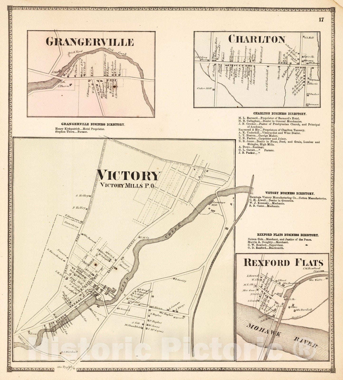Historic Map : 1866 Grangerville. Charlton. Victory, Victory Mills P.O. Rexford Flats, (Rexford) New York. - Vintage Wall Art