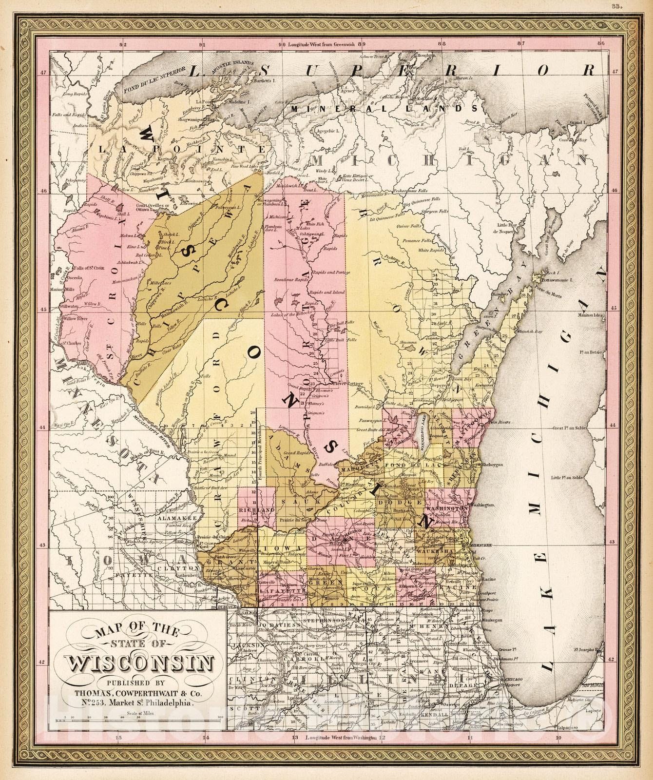 Historic Map : 1850 Wisconsin. - Vintage Wall Art