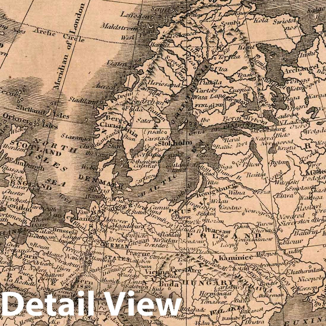 Europe - River Map, 1822 - Historical Map Print