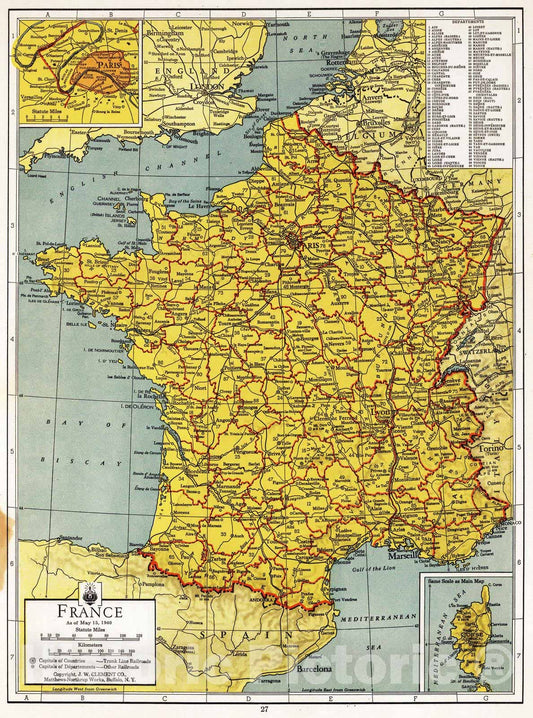 Historic Map : 1943 France - Vintage Wall Art