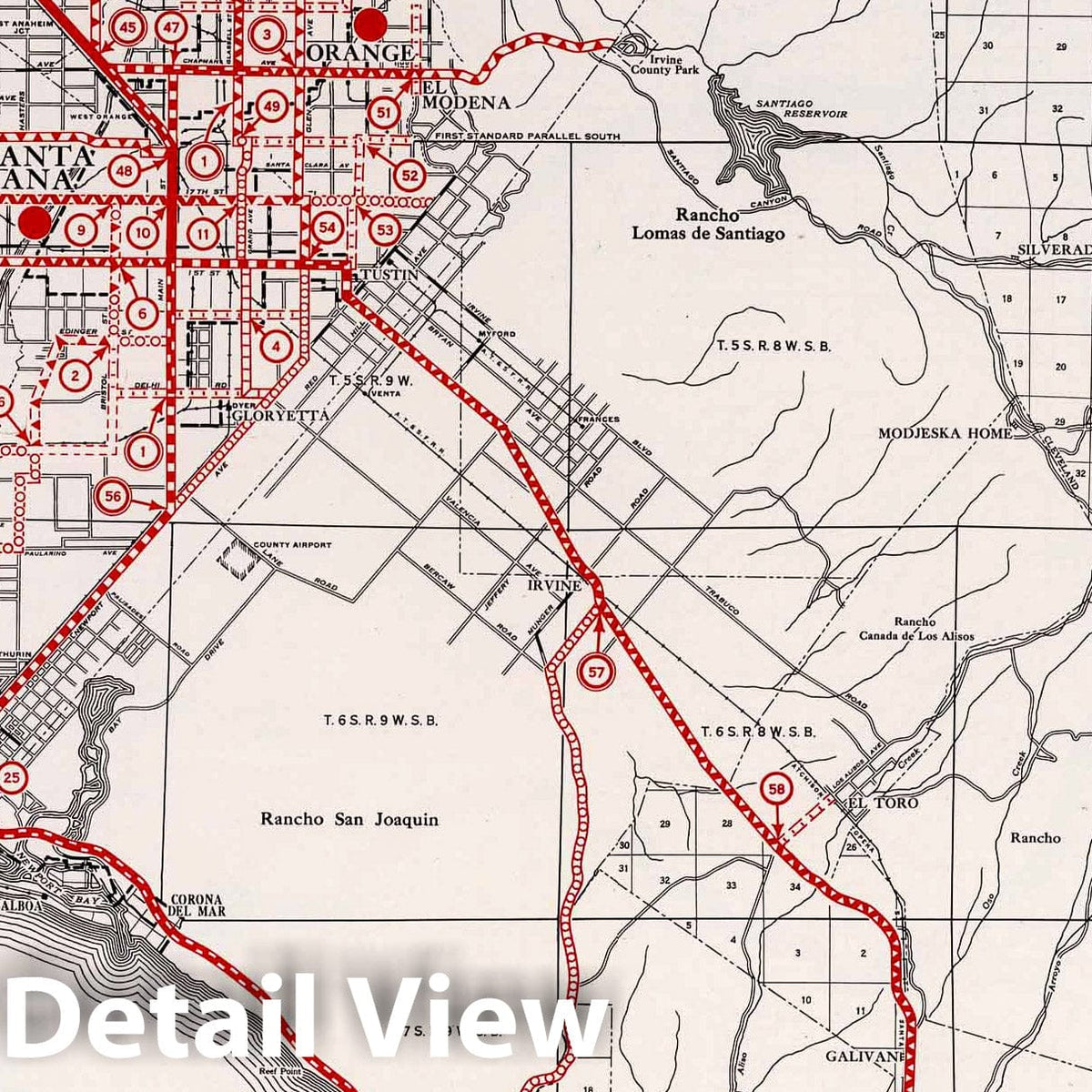 Orange County, California - Road Map, 1935 - Historical Map Print