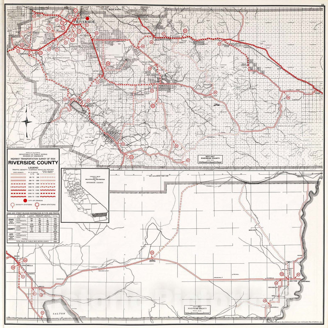 Historic Map : 1935 Riverside County. - Vintage Wall Art