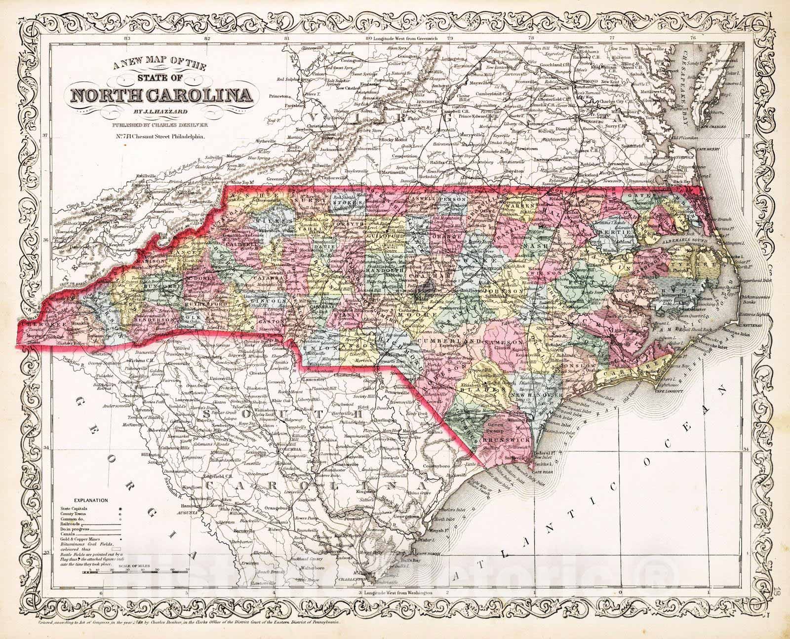 Historic Map : 1860 North Carolina. - Vintage Wall Art