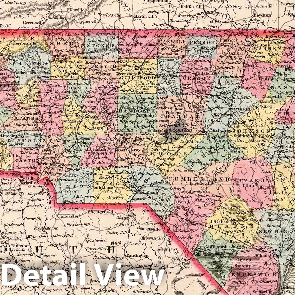 North Carolina, 1860 - Historical Map Print