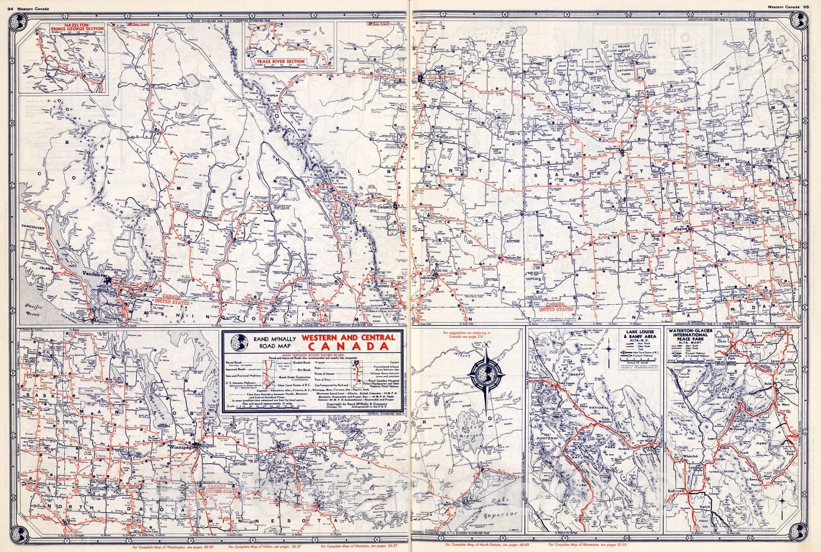 Historic Map : National Atlas - 1939 Rand McNally Road map: Western and Central Canada - Vintage Wall Art