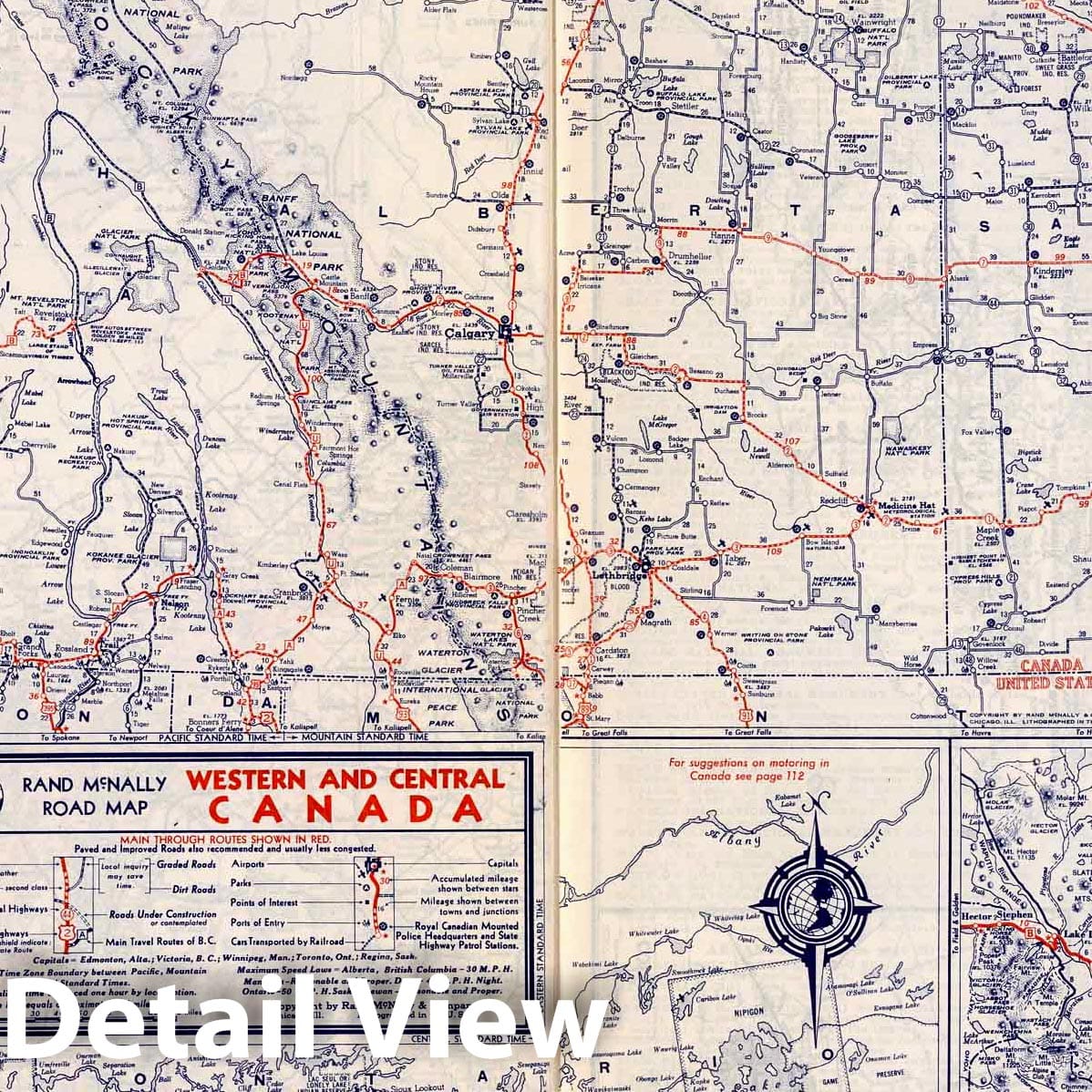 Western and Central Canada - Road Map, 1939 - Historical Map Print