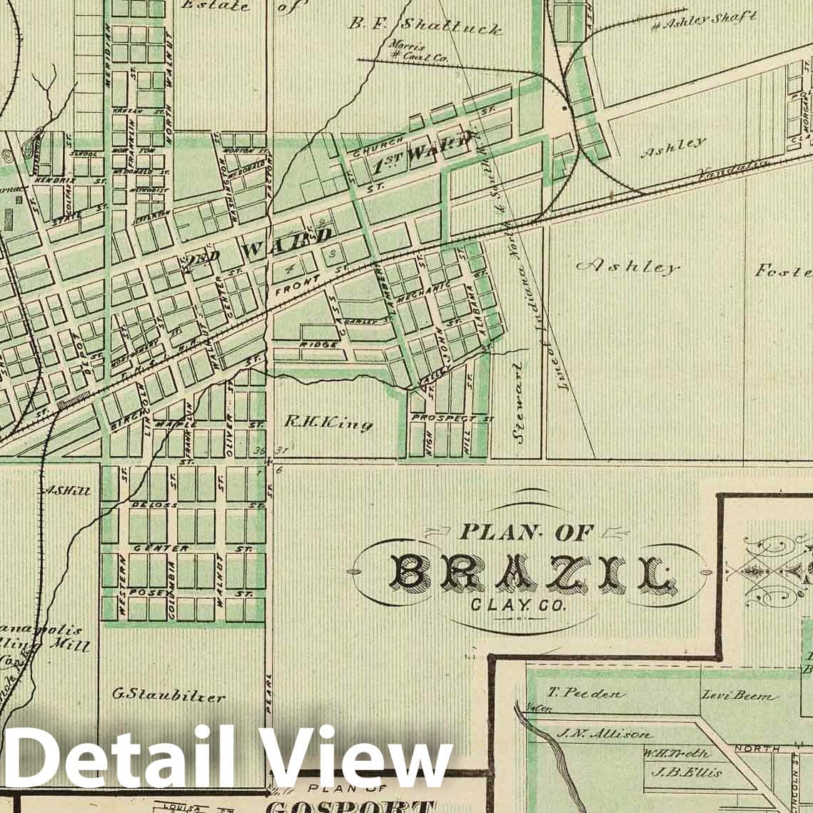 Brazil, Bowling Green, Gosport, Spencer - Indiana 1876 Historical Map Print