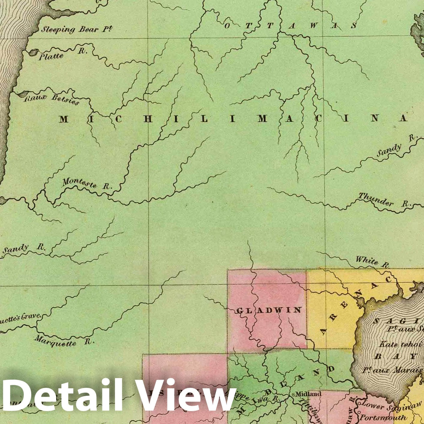 Michigan with Northwest Part - Railroad Map, 1841 - Historical Map Print